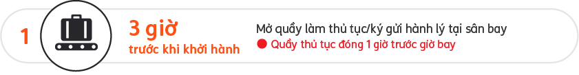 Quầy làm thủ tục chuyến bay và quầy gửi hành lý tại sân bay mở cửa 3 giờ và đóng cửa 1 giờ trước khi khởi hành